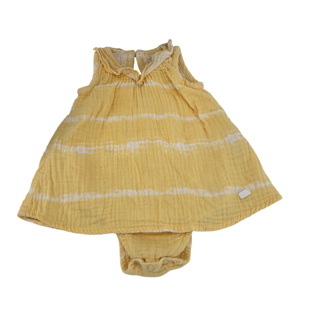 7 For All Mankind Baby Girl Yellow Tie Dye Gauze Dress Bodysuit 0-3M Sleeveless